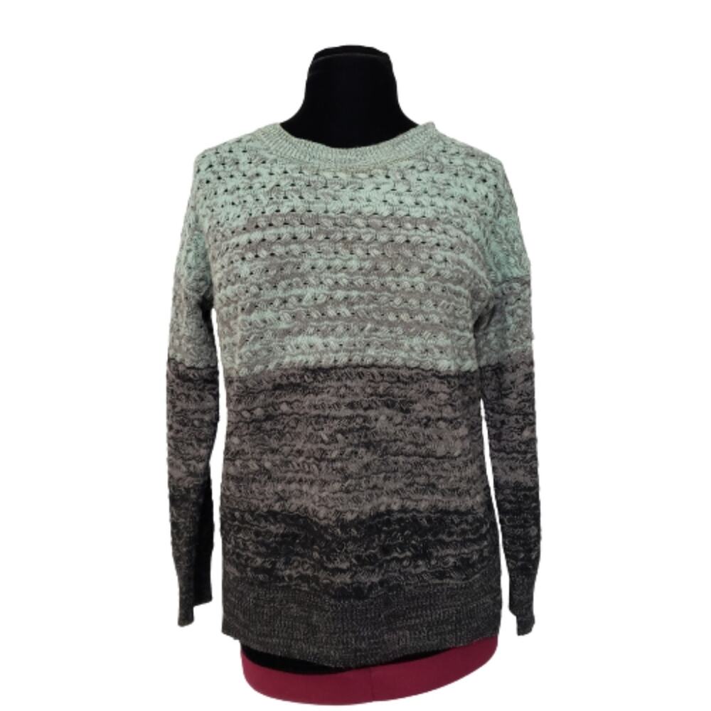 Chunky Knit Colorblock Ombre Crewneck Ribbed Long‎ Sleeves Sweater Large